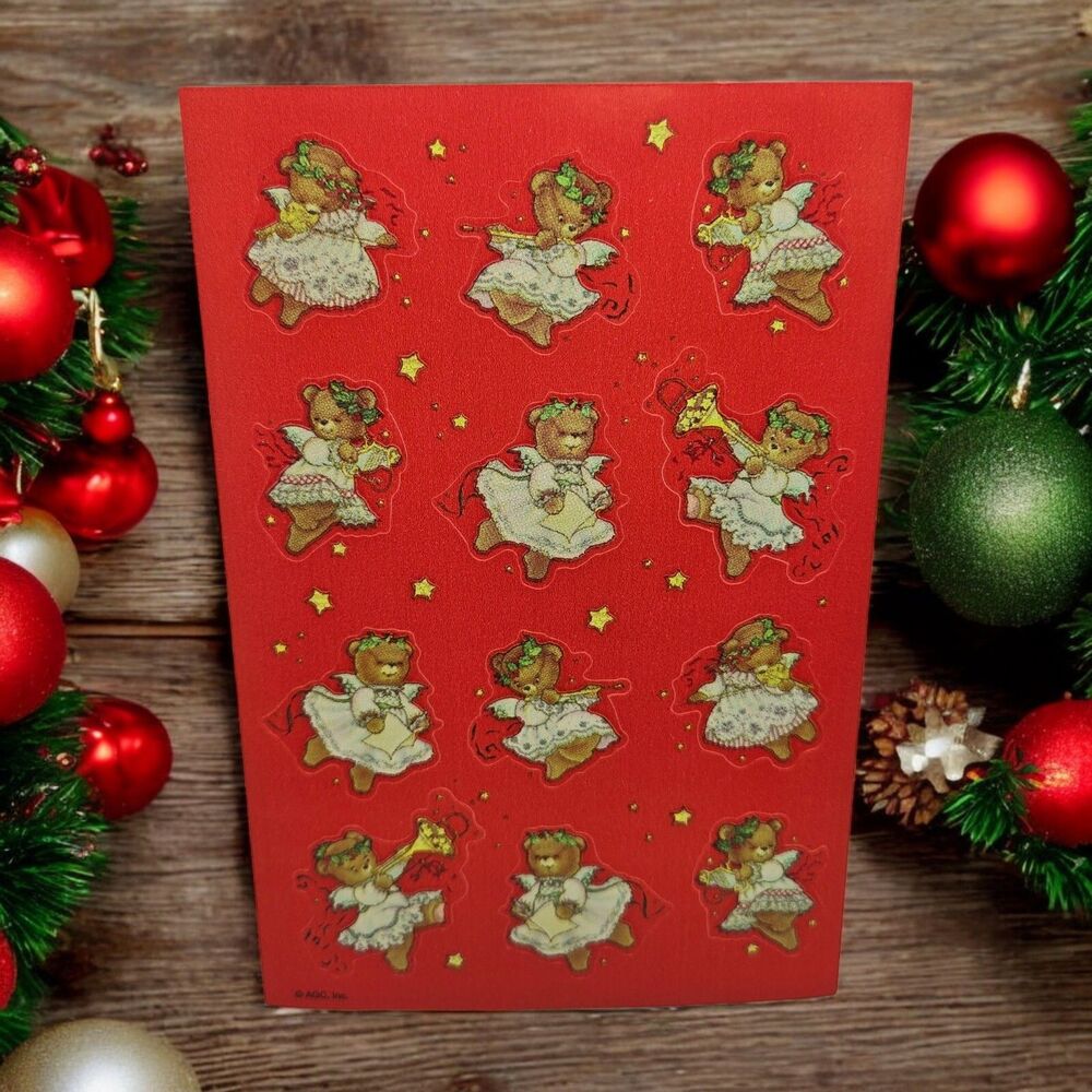 3 Full Sheets Vintage Carlton Card Holiday Stickers Angel Christmas Choir Bears